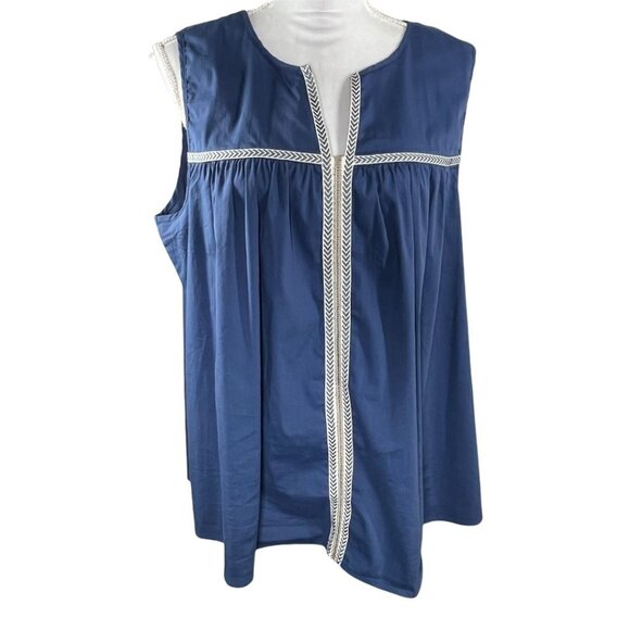 Bobeau Womens Plus 1X Blue White Sleeveless Peasant Tank Blouse Boho Summer - Picture 1 of 11